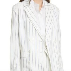 Equipment Gael Double Breasted Stripe Print Blazer white with Blue strips